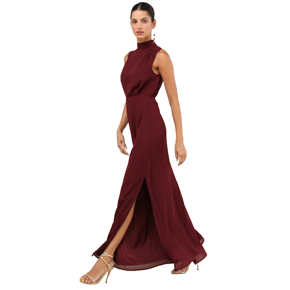red fitted formal dress Mock Neck Dress With Side Belt | Sheath Dress main image 1